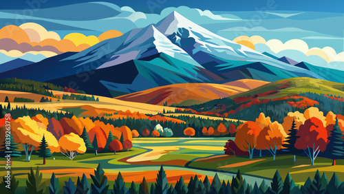 Very beautiful view of Mt. Mansfield from Cambridge, Vermont, showcasing layered colorful seasons across slopes, serene valleys, and bright open sky for stunning natural compositions.