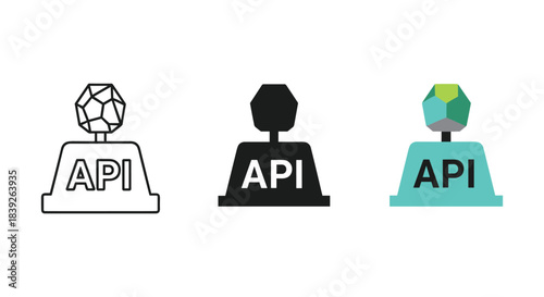 Api icon set with different colors and styles