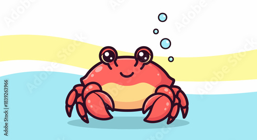 Adorable Cartoon Crab with Big Eyes and Claws.