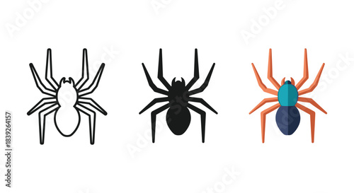 Various spider illustrations in different styles