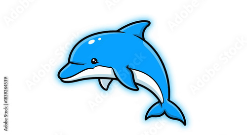 Cute cartoon dolphin illustration with a playful and friendly expression.