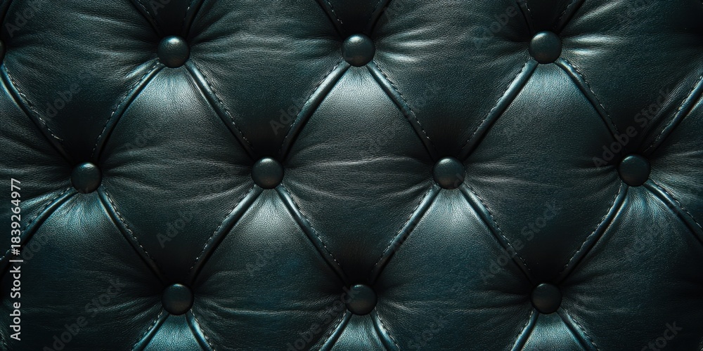 Fototapeta premium Dark, tufted leather surface with button accents and diamond patterned stitching