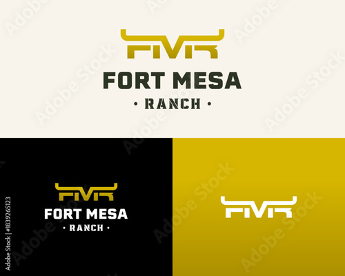 Letter FMR Monogram Western Ranch Logo Design with Stylized Bull Horns