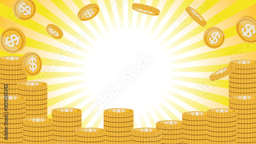 ＄マークが書かれたコインが、山積みになっている背景素材