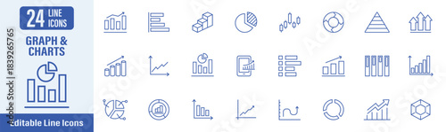 Graph and Charts web icons in line style. Contains icons as graph, charts, diagram, statistics, analytics, data and more. Vector illustration.