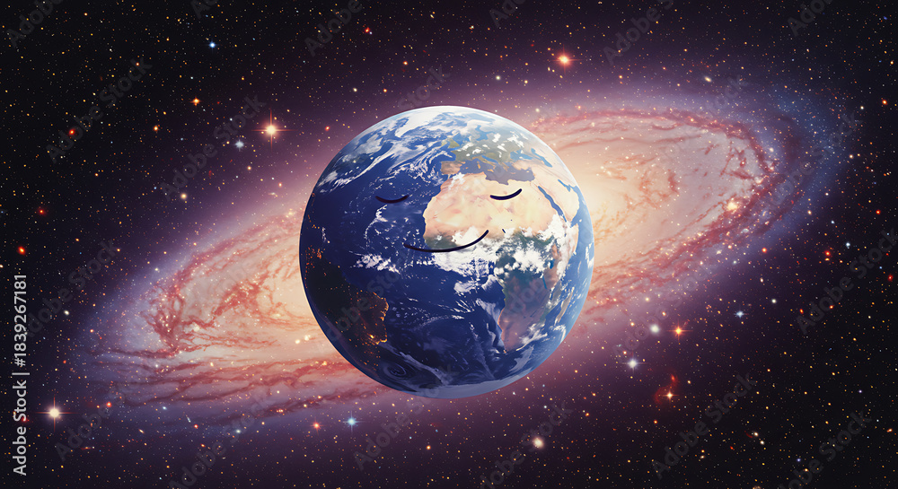 Fototapeta premium Earth With Smiling Face in Outer Space