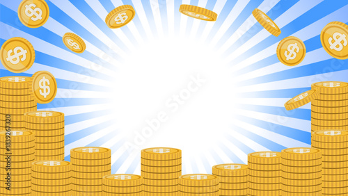＄マークが書かれたコインが、山積みになっている背景素材