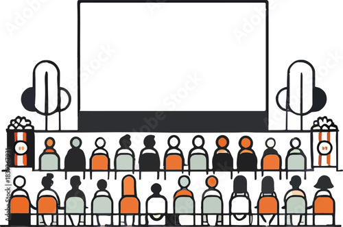 Audience watching a movie screen in a cinema vector
