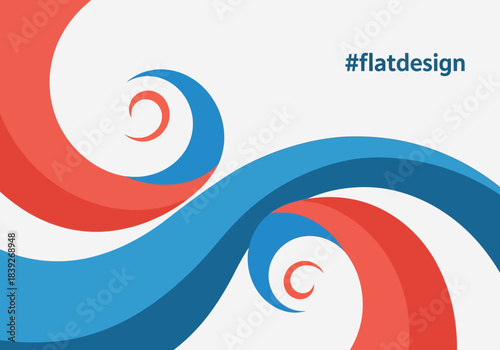 Abstract blue and red swirl shapes on a clean white background, minimalist modern design aesthetic perfect for graphic design and branding
