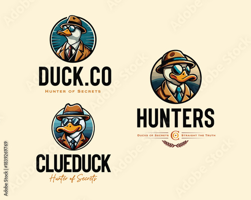 detective spy duck mascot logo template