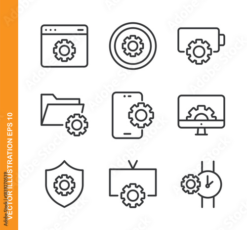 Setup line icons- Mini collection and editable stroke series icon