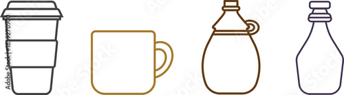 Collection of cafe-themed icons including takeaway cup, mug, teapot, and bottle, perfect for branding, editorial, and lifestyle visuals.