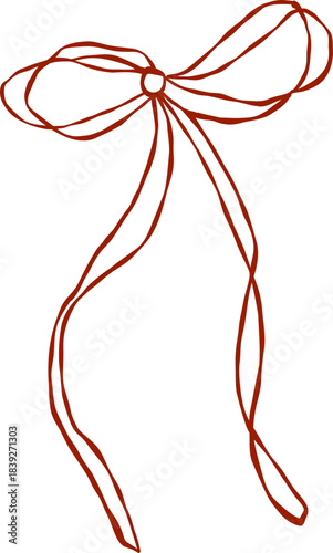 Whimsical Hand-Drawn Vintage Red Ribbon Bow