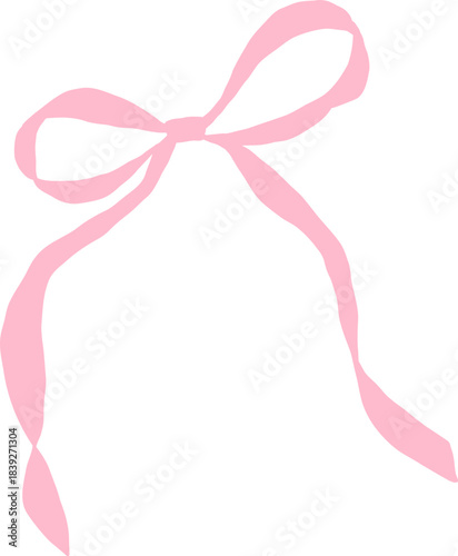 Whimsical Hand-Drawn Vintage Pink Ribbon Bow