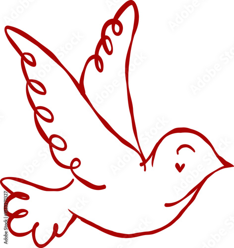 Whimsical Hand-Drawn Vintage Red Dove Outline