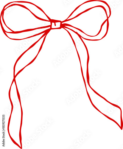 Whimsical Hand-Drawn Vintage Red Ribbon Bow