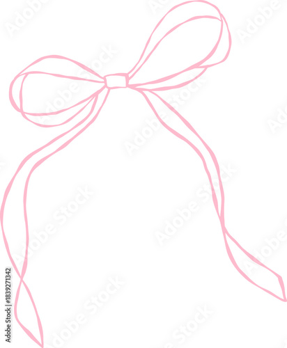 Whimsical Hand-Drawn Vintage Pink Ribbon Bow