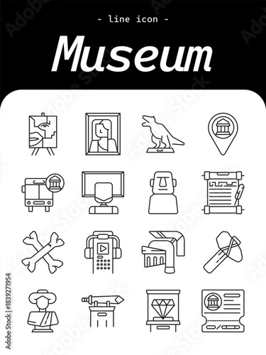 Museum thin line icon set. Art gallery, history exhibit, culture space outline icons.