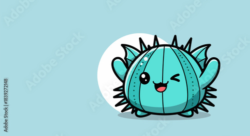 Adorable Spiky Sea Creature Winking with a Playful Expression.