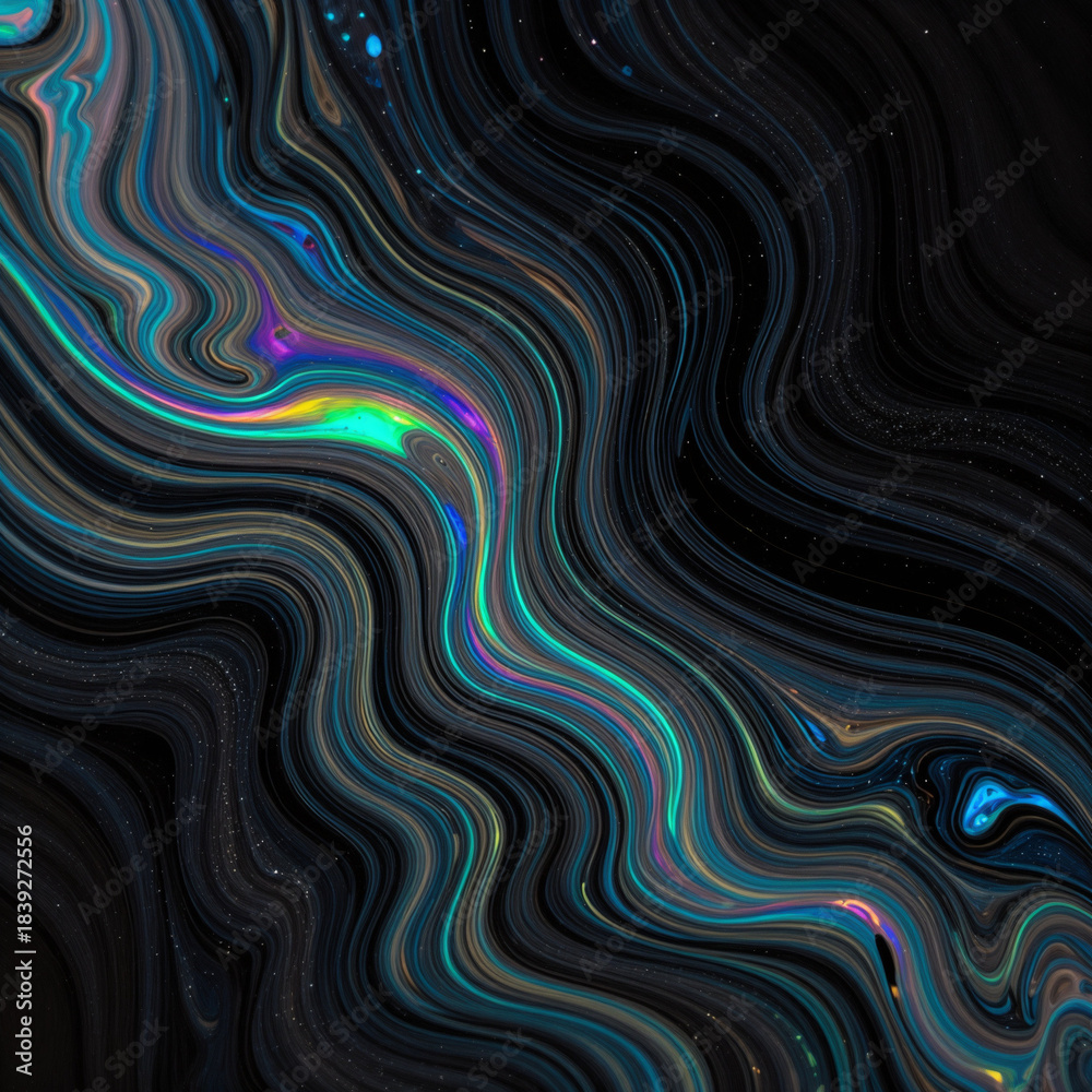 Fototapeta premium Bright colorful oil waves swirling smoothly against a black background