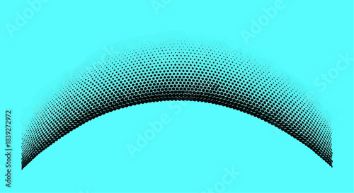 A black dotted arc shape creating a halftone effect on a vibrant turquoise background.