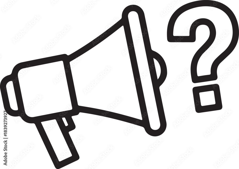 Ταπετσαρία Minimalist Megaphone with Question Mark Icon – Communication, Inquiry, Announcem