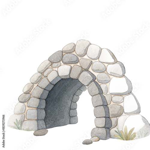 Fotografija Ancient fantasy dwarf stone tunnel entrance built from rugged rocks in a mystica