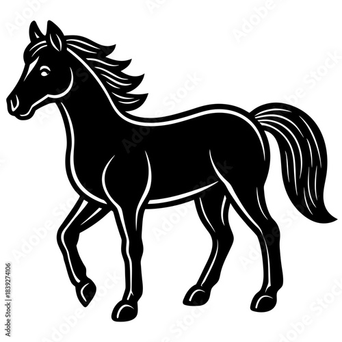 Elegant black horse silhouette in motion