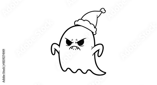 Angry ghost wearing a Christmas hat with a grumpy expression.