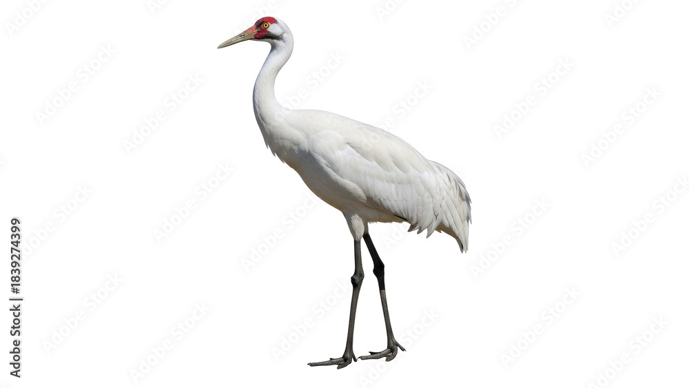 Fototapeta premium Isolated Whooping Crane standing tall with elegant posture on its long, spindly legs