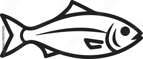 Minimalist Black and White Fish Icon – Stylized Line Art for Marine, Seafood, and Nature Themes