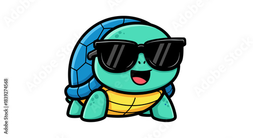 Cartoon Turtle with Sunglasses A Cool and Cute Reptile Illustration.