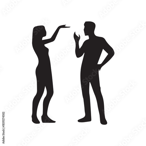 silhouette of a man talking with a woman