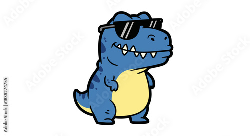 Cool blue Tyrannosaurus Rex dinosaur wearing sunglasses cartoon 1.