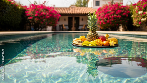Spacious Spanish style villa living room with terracotta floors opening to a lush garden