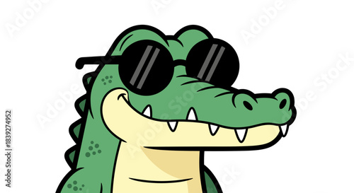 Cool crocodile wearing sunglasses smiles with confidence and style.