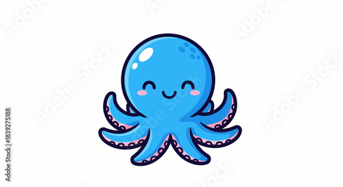 Cute blue octopus cartoon character with a happy expression.