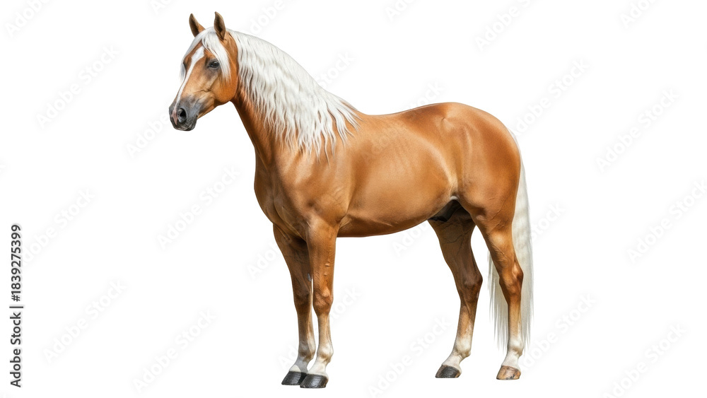 Obraz premium Isolated golden horse posing for camera, muscular build, strong equine animal portrait