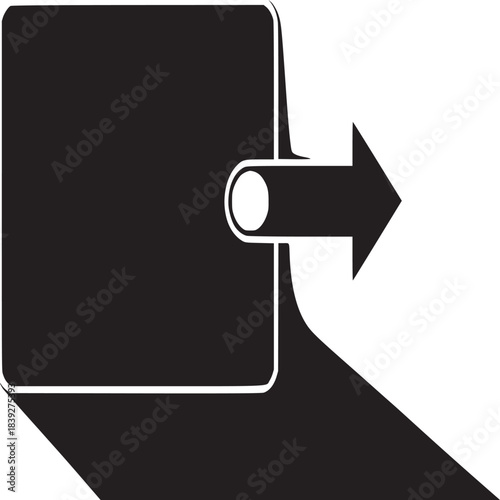 A graphic illustration of a black and white wallet with an arrow pointing to the right side