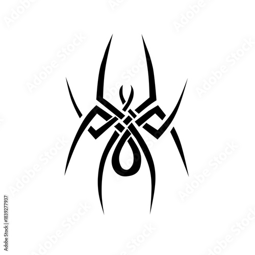 Tribal spider design featuring intricate Celtic knotwork, perfect for tattoo art, apparel, or dark, edgy graphic projects. Powerful and mysterious animal symbol.
