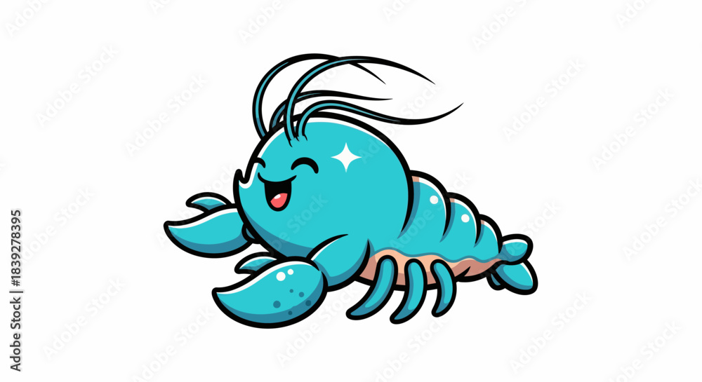 Fototapeta premium Cute Blue Lobster Cartoon Character Smiling Happily.