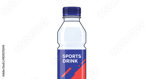 A clear plastic bottle filled with a light-colored liquid and a blue cap, featuring a label that says \.