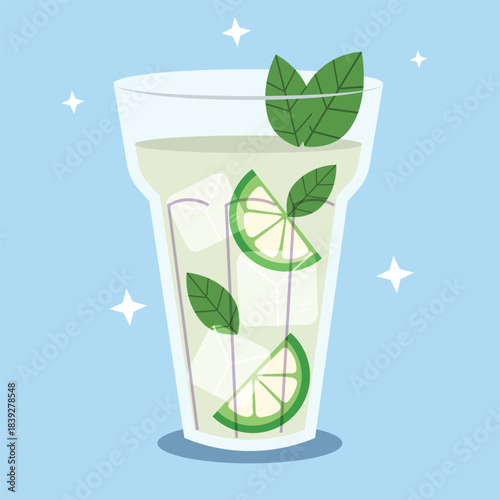Refreshing Mojito Cocktail with Lime, Mint, and Ice