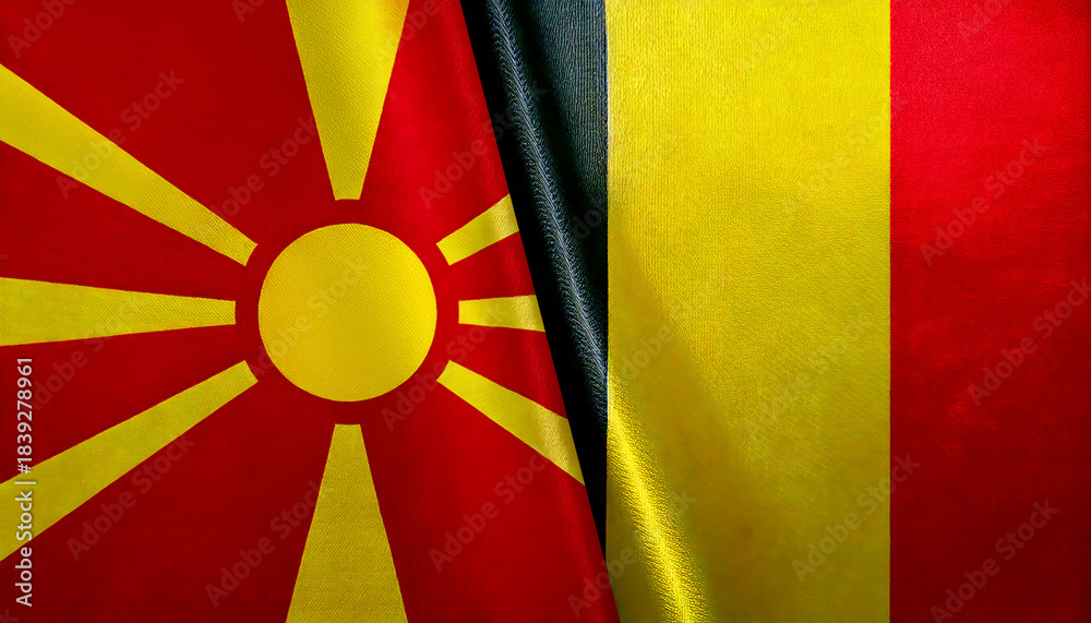 Fototapeta premium ベルギーの国旗と北マケドニアの国旗(Belgium flag & North Macedonia flag.) 