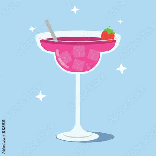 Refreshing Pink Cocktail with Strawberry in Margarita Glass