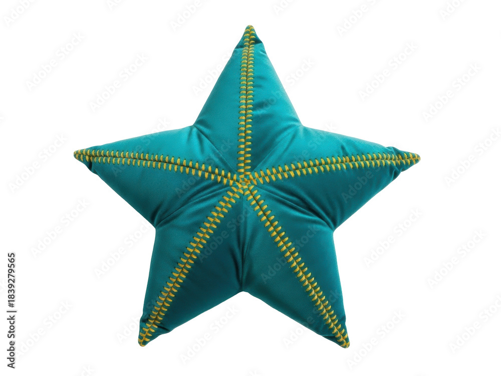 Obraz premium Isolated blue decorative star pillow with zig-zag stitching for home or nursery decor