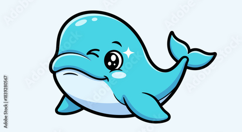 Cute cartoon dolphin winking with sparkling eye.