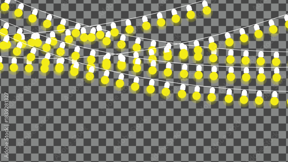 Fototapeta premium Bright yellow string lights on transparent background