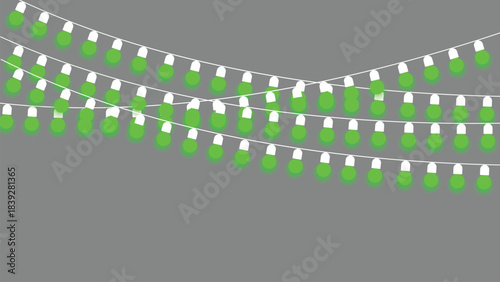 Green and white festive bunting flags on a gray background