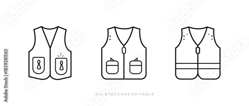 Safety vest icon, Safety equipment, Life jacket icon, vest icon, workwear vest icon. vector illustration on white background